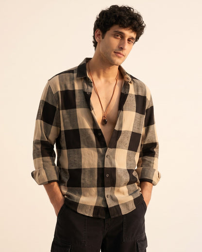 Black & Beige Buffalo Plaid Checked Shirt