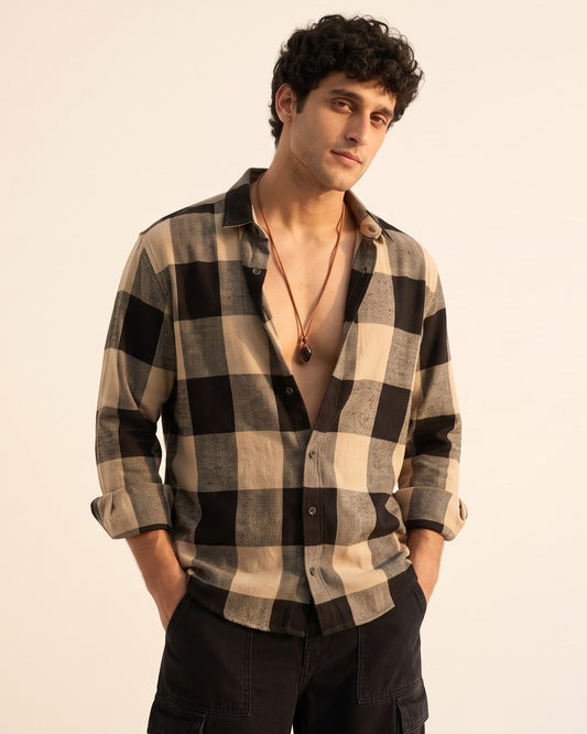 Black & Beige Buffalo Plaid Checked Shirt