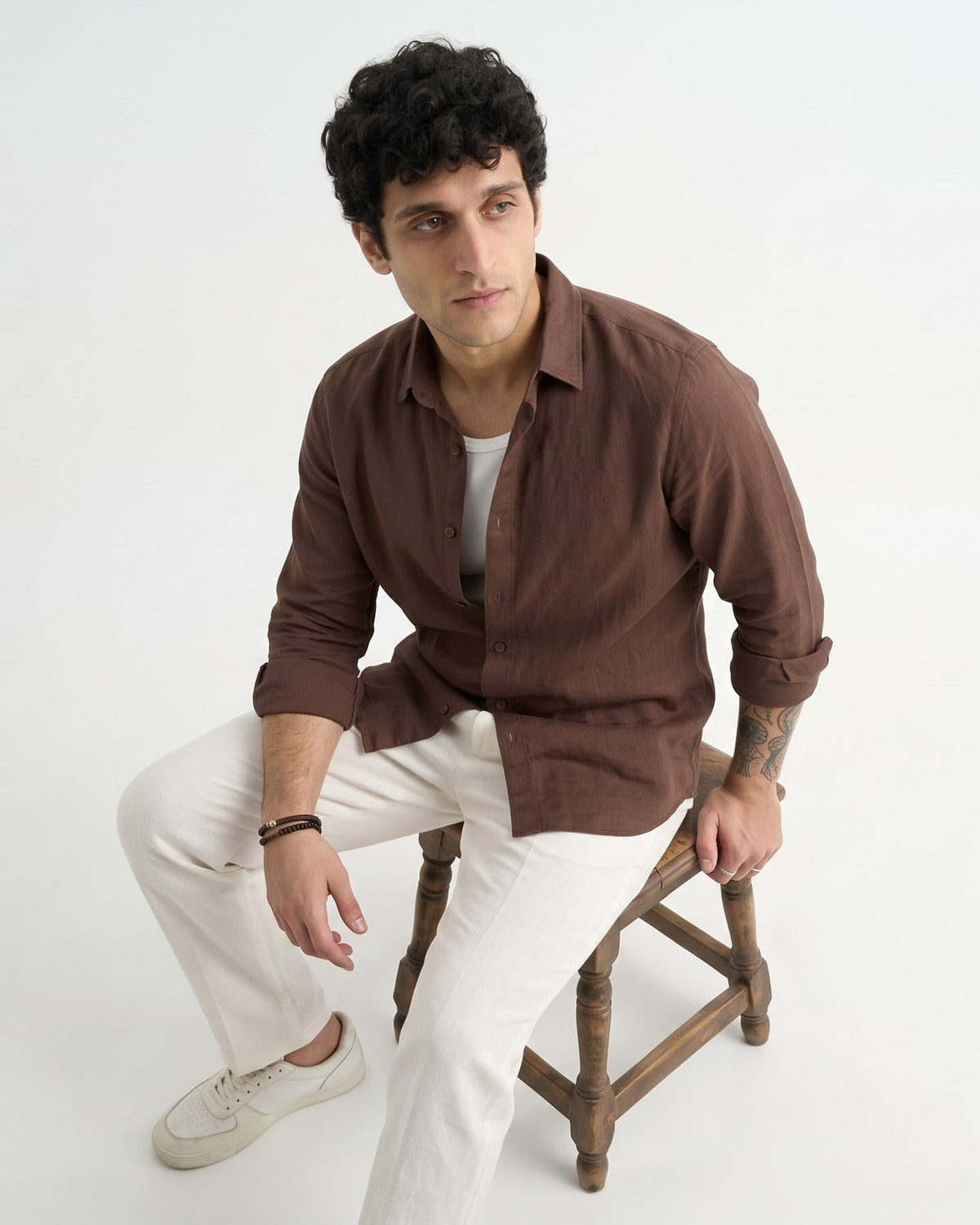 Brown Plain Casual Shirt - Men