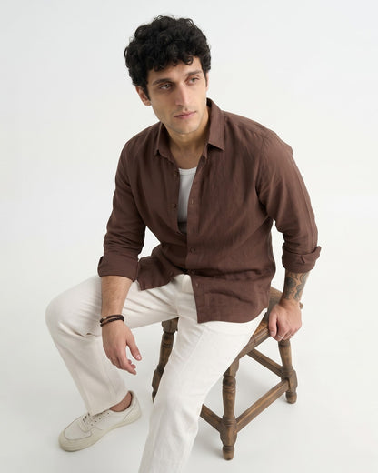 Brown Plain Casual Shirt - Men