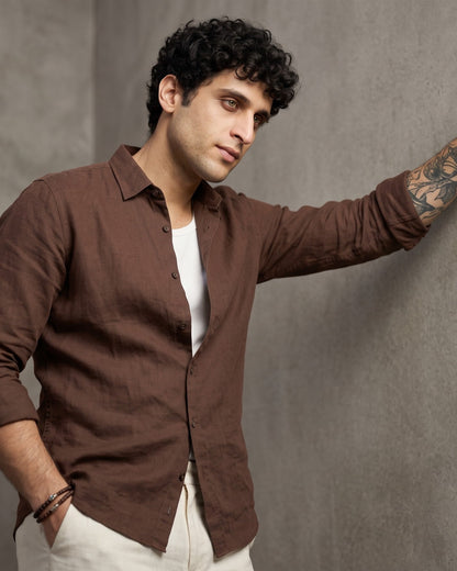Brown Plain Casual Shirt - Men