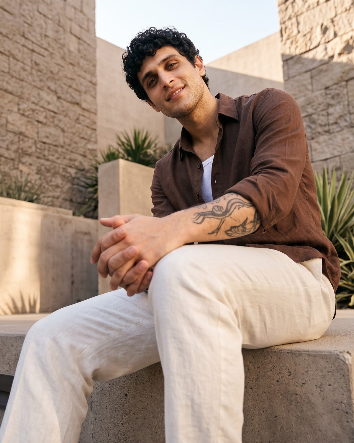 Brown Plain Casual Shirt - Men