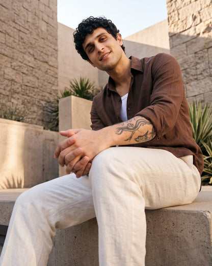 Brown Plain Casual Shirt - Men