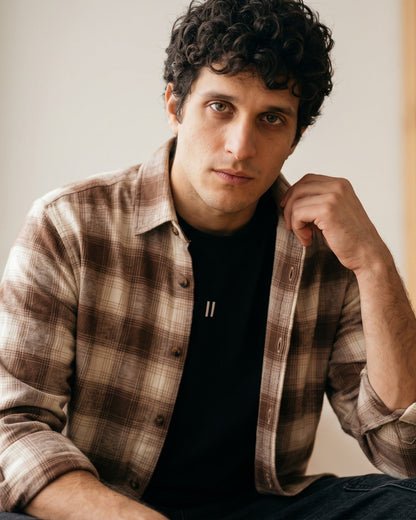 Brown & Beige Plaid Check Shirt - Men