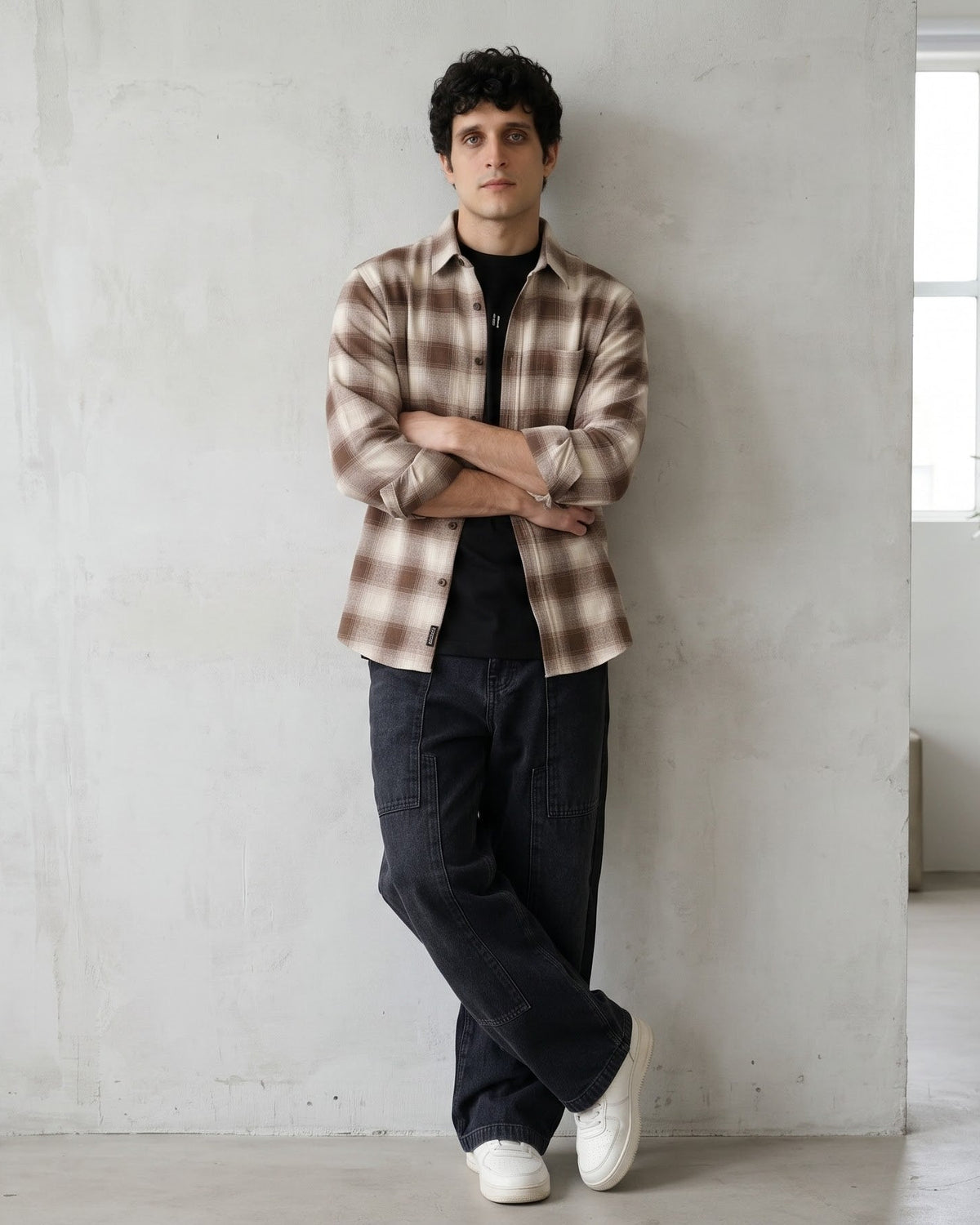 Brown & Beige Plaid Check Shirt - Men