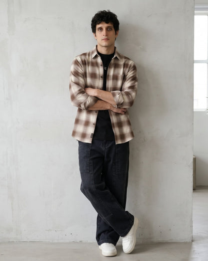 Brown & Beige Plaid Check Shirt - Men