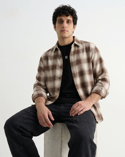 Brown & Beige Plaid Check Shirt - Men