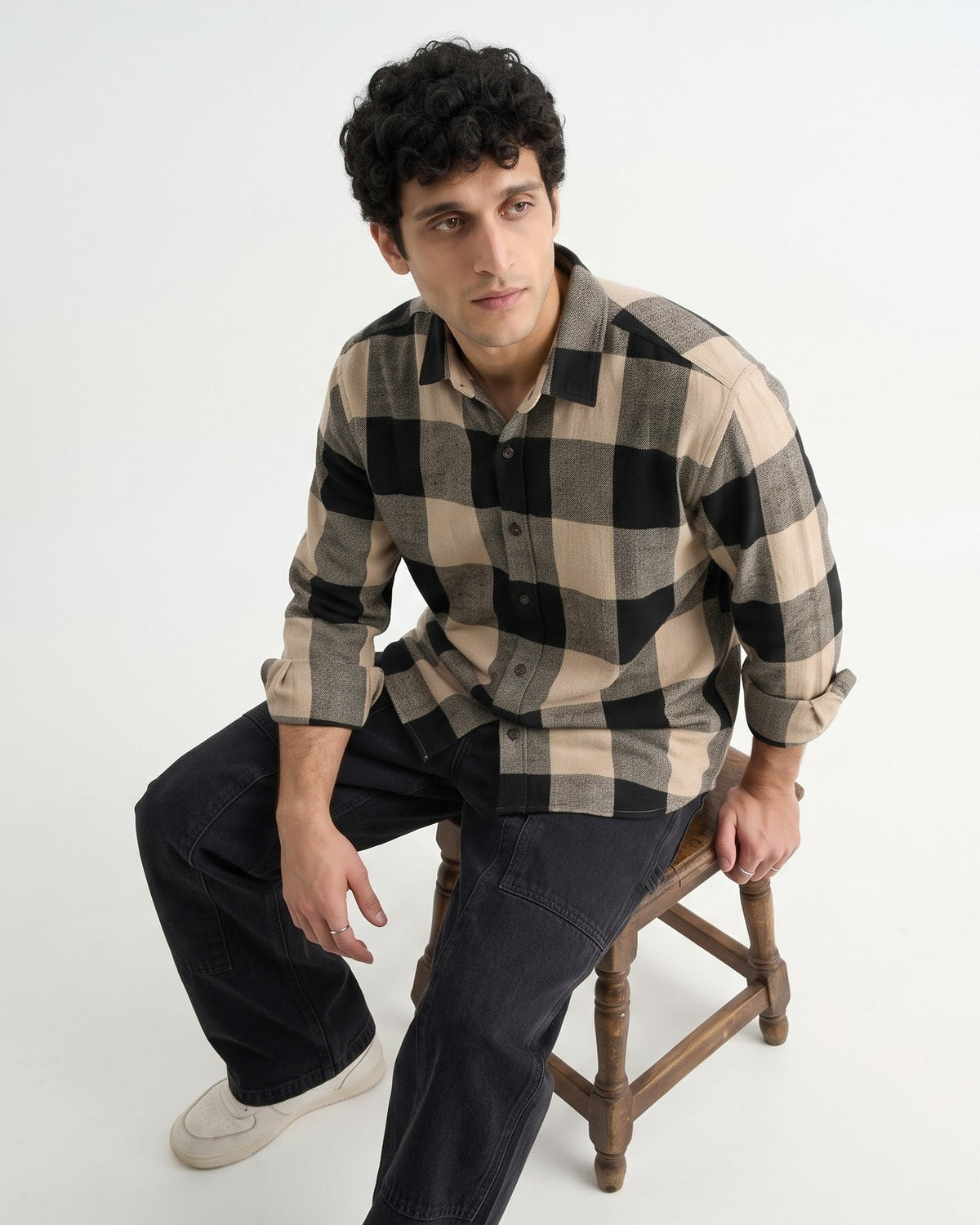 Black & Beige Buffalo Plaid Checked Shirt