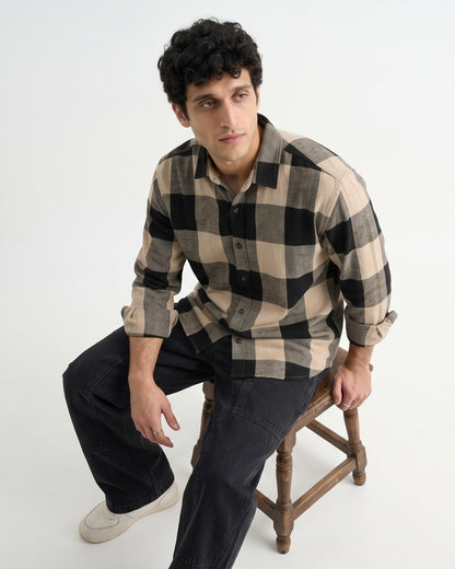 Black & Beige Buffalo Plaid Checked Shirt