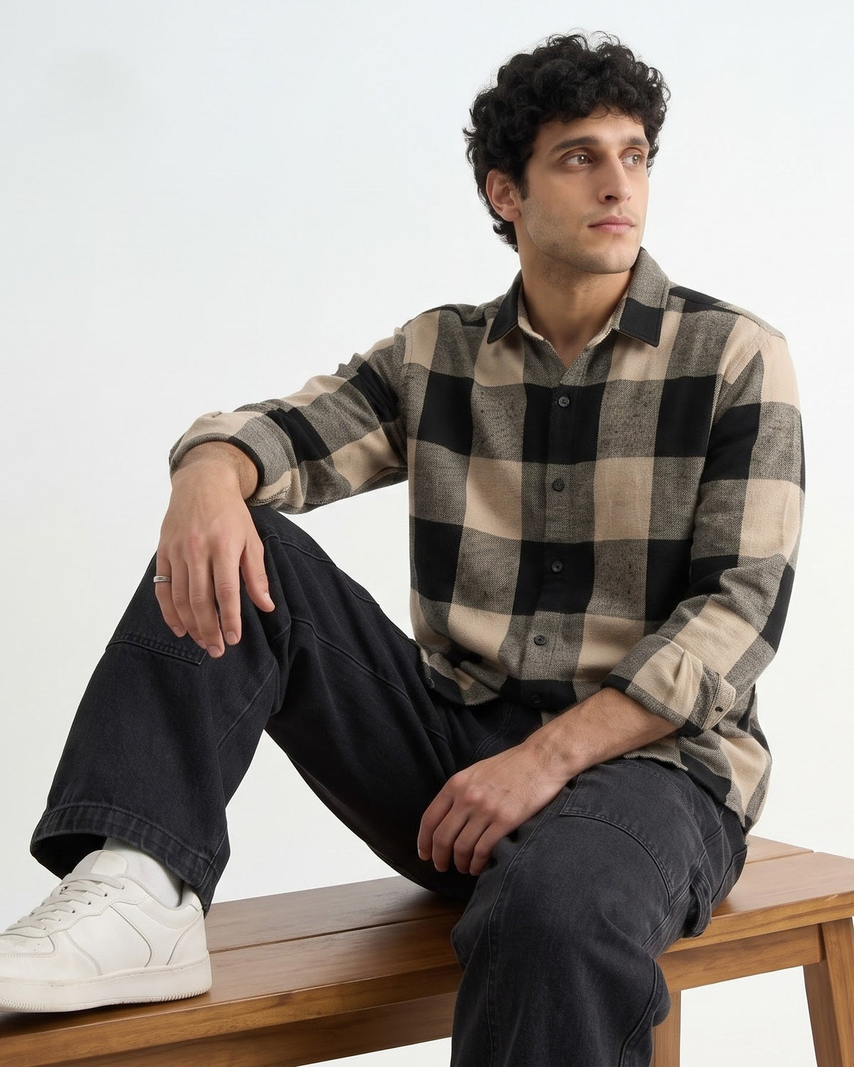 Black & Beige Buffalo Plaid Checked Shirt