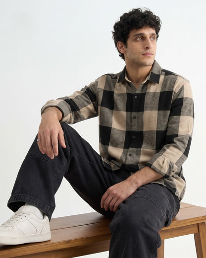 Black & Beige Buffalo Plaid Checked Shirt