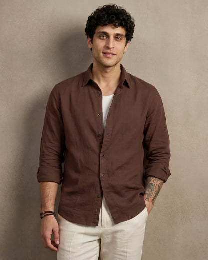 Brown Plain Casual Shirt - Men