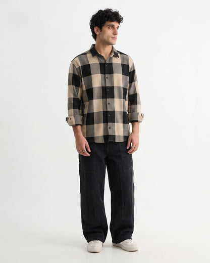 Black & Beige Buffalo Plaid Checked Shirt
